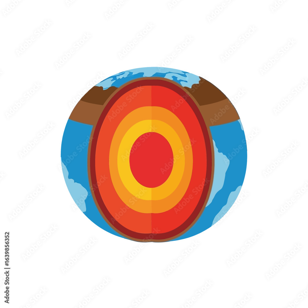 Obraz premium Cross-section illustration of Earth's internal structure revealing concentric layers: core, mantle, and crust.