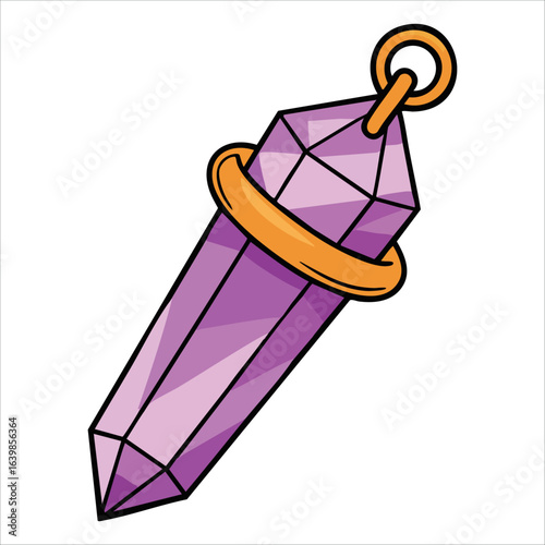 Purple magical crystal illustration representing a spiritual amulet and mystical good luck charm gem. Outline art magic element collection for fantasy and magic designs.