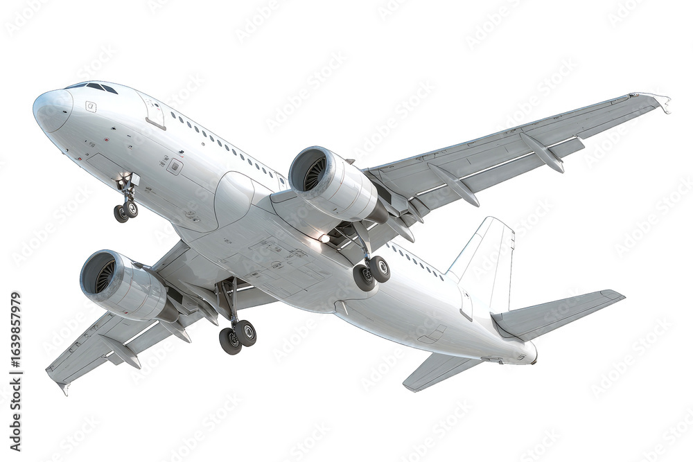 Obraz premium White airplane in flight, angled view