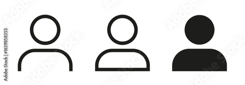 User avatar icon set, profile symbol in outline and solid styles, different flat person icon