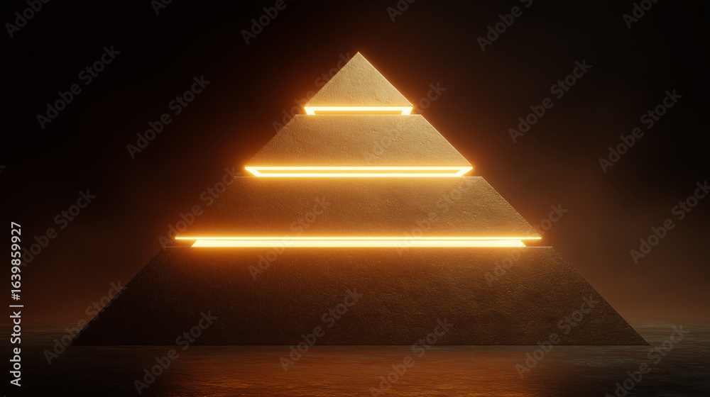 Obraz premium A minimalist glowing pyramid representing Maslow's Hierarchy of Needs in psychology.