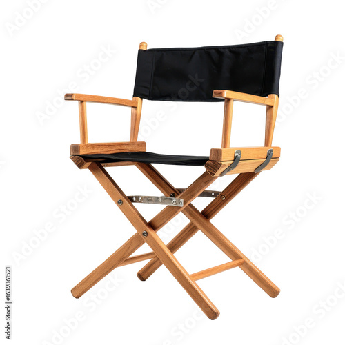 Classic wooden director chair with black canvas seat and backrest suitable for outdoor and indoor use