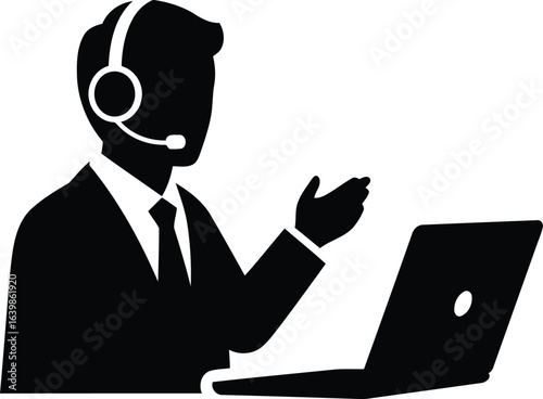 Teacher Giving Online Lecture Silhouette Icon Vector Set – E-Learning and Remote Education