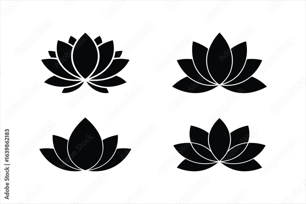 Obraz premium Four stylized black lotus flower icons in a silhouette style