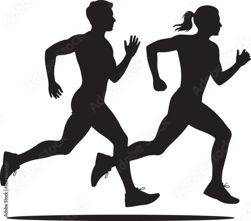  Silhouettes of a Running Man and Woman