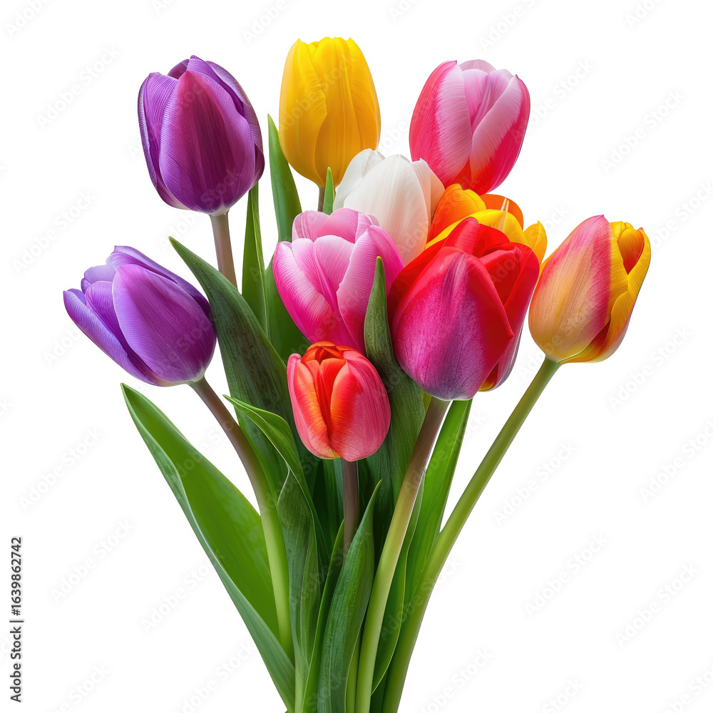 Fototapeta premium Colorful tulip bouquet, spring flowers, studio shot, greeting card