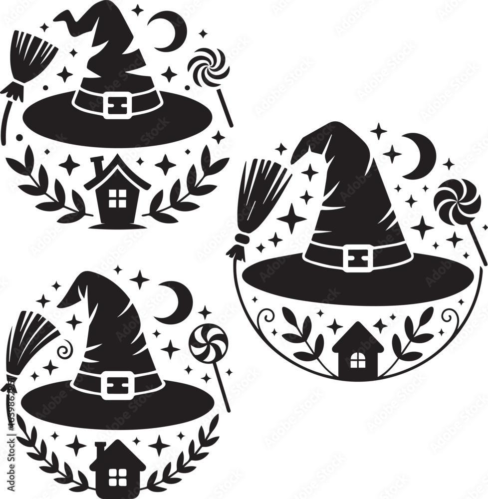 Fototapeta premium Halloween witch hat svg bundle spooky vector graphics for cricut and silhouette
