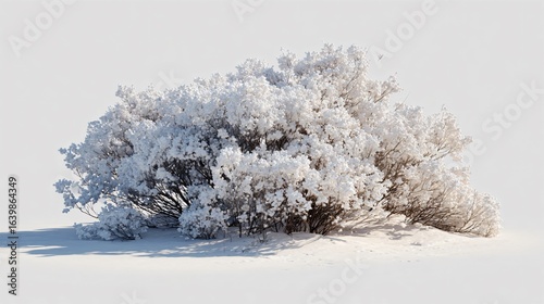 Snow-Covered Bush on White Background: Pristine Winter Foliage for Design Projects
