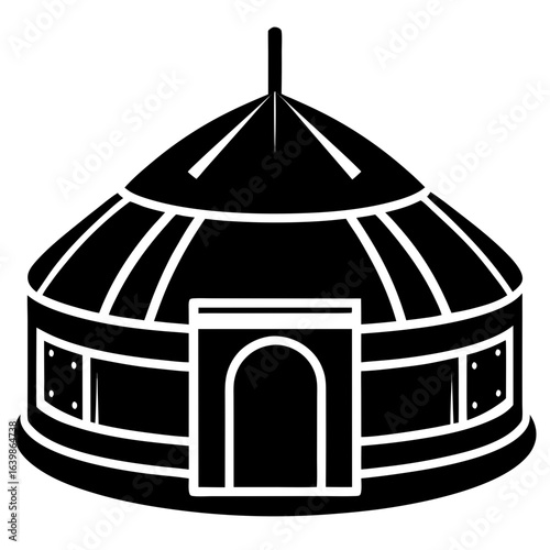 Simple black and white illustration of a yurt