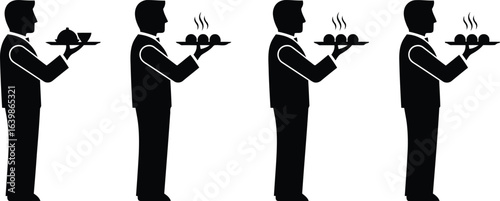 Food Tray Silhouette Icon Vector Set - restaurant service and hospitality
