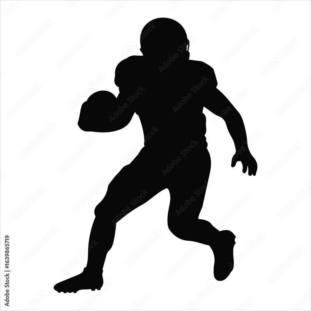 Naklejka premium Dynamic american football player running with ball silhouette