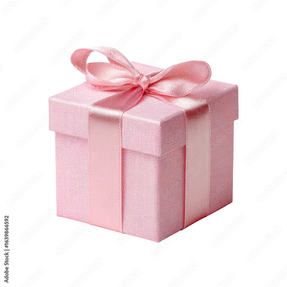 Obraz premium Delicate pink gift box adorned with a ribbon placed on a white background for any special occasion
