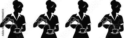 Coffee Pouring Silhouette Icon Vector Set - restaurant service and hospitality