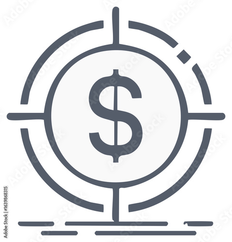 Dollar sign inside target icon, money focus, finance aim, investment goal concept, financial target accuracy illustration