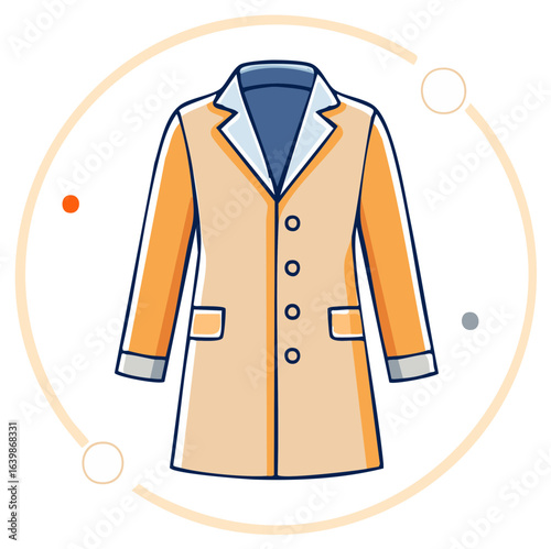 Stylish orange overcoat vector icon illustration, a symbol for autumn fashion and apparel.