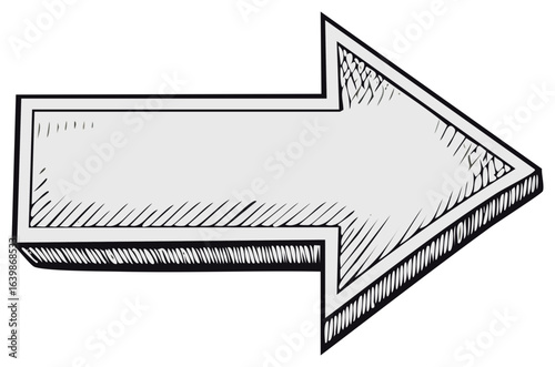 Illustration of 3D arrow, direction indicator in flat style