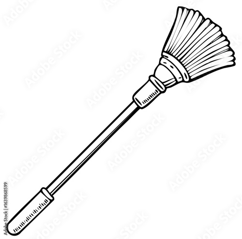 Handheld Duster for Cleaning Surfaces and Removing Dust with a Long Handle and Fan-Shaped Bristles
