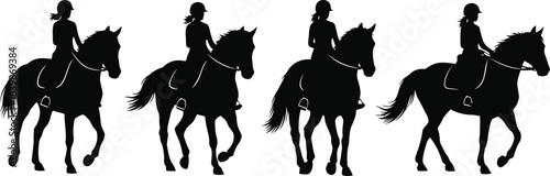  Horseback Rider Silhouette Icon Vector Set - equestrian sport and activity