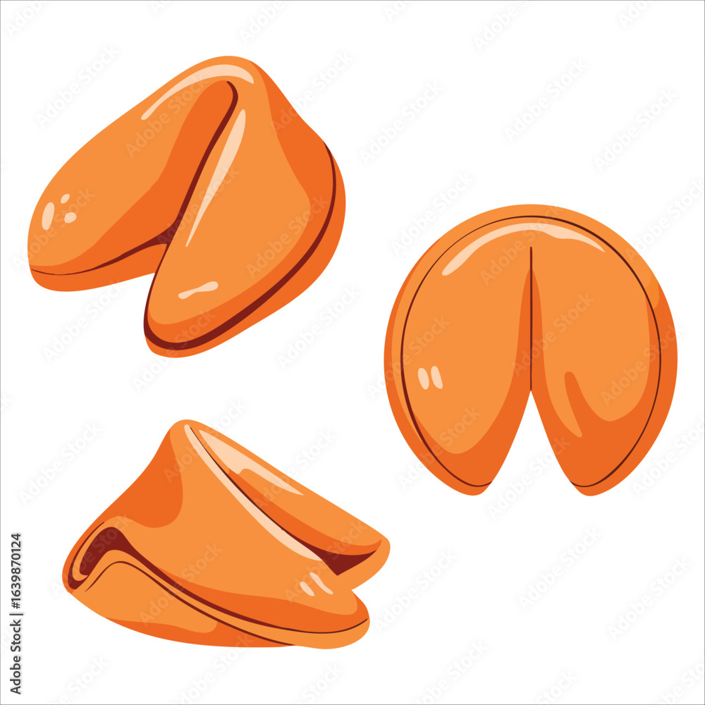 Obraz premium Appetizing fortune cookies sweet baked dessert with prediction prophecy or proverb sayings. Outline food art pastry perfect for bakery and cultural themed designs.