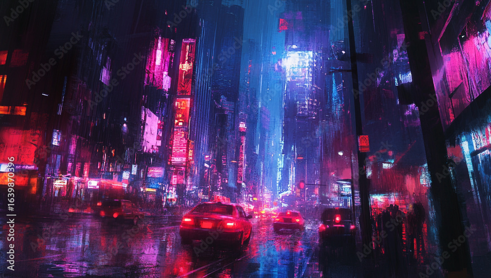 Fototapeta premium painting illustration cityscape at night