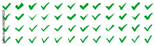 Big approval check icon set, quality sign, tick icons, green check mark collection