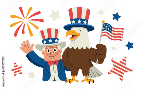 Uncle Sam and Eagle with American Flag vector