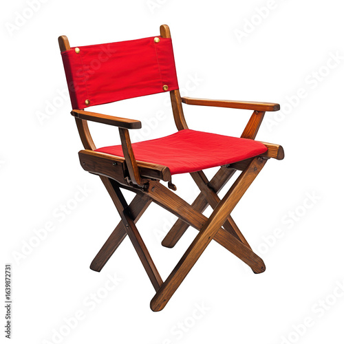 Red Directors Chair Wooden Frame Classic Design isolated on transparent background cutout