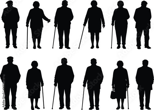 Silhouettes of a man sitting in a wheelchair, shown from multiple angles, representing disability and accessibility concepts