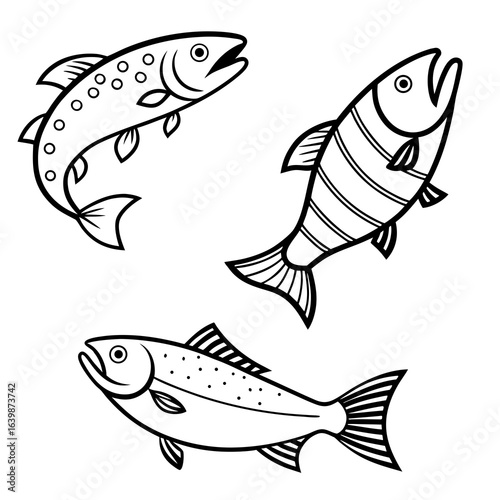 fish isolated on white background - Seafood vector illustrations - Fish or seafood flat icon for food apps and websites - fish decoration in watercolor texture
