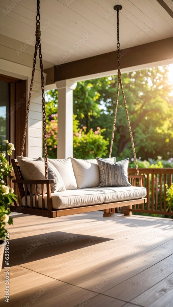 Fototapeta premium Serene Porch Swing in Summer Sunlight