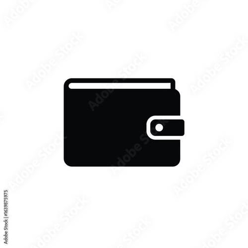 Simple black silhouette icon of a closed wallet with a snap closure