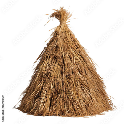 Conical Hay Bale Rustic Texture Golden Brown Straw isolated on transparent background cutout