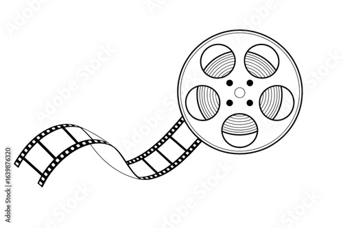Continuous one-line drawing of a film reel. A simple minimalist line art.