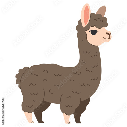 Flat cartoon style llama vector for children. Perfect for playful animal themed posters, cute kids visuals, and cheerful illustrated designs.