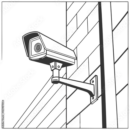 Modern security camera mounted on a brick wall for surveillance and protection