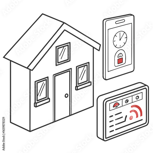 Modern smart home technology concept with a house smartphone and control panel