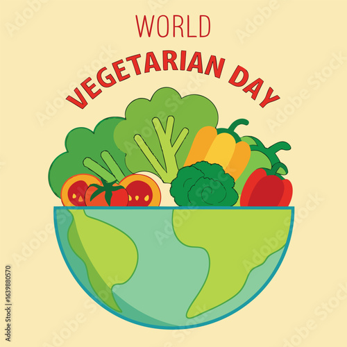 World Vegetarian Day illustration with Earth and fresh vegetables food healthy