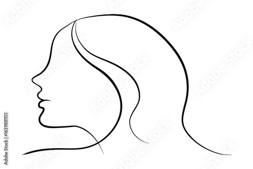 Minimalist single line drawing a woman's profile face head