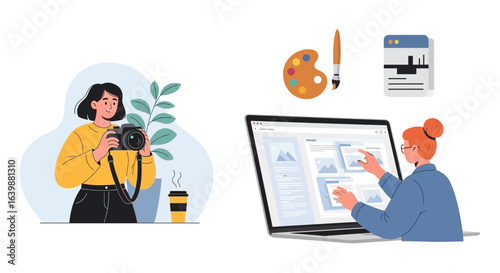 Creative Professionals Working On Projects Photography And Web Design