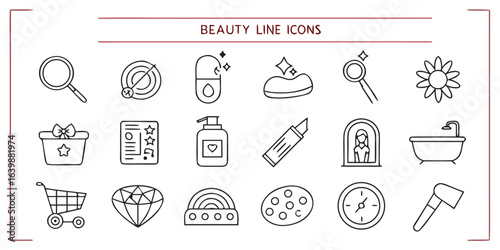Set of 16 beauty line icons vector