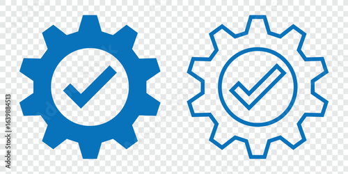 Setting Icon set. Cog Settings Icon Symbol. Checkmark with cogwheel vector icon. Gear and checkmark vector, checkmark with a gear icon design. gear symbol settings icon on transparent background. 