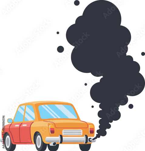 A car emitting a large plume of dark smoke, suggesting pollution or mechanical issues.