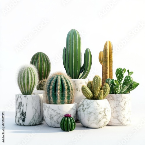 Vibrant collection of potted cacti.