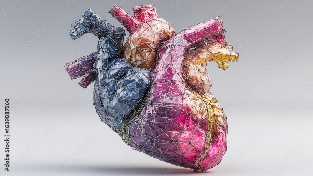 Naklejka premium 3D beating heart model with advanced diagnostics in a stylized echocardiography probe