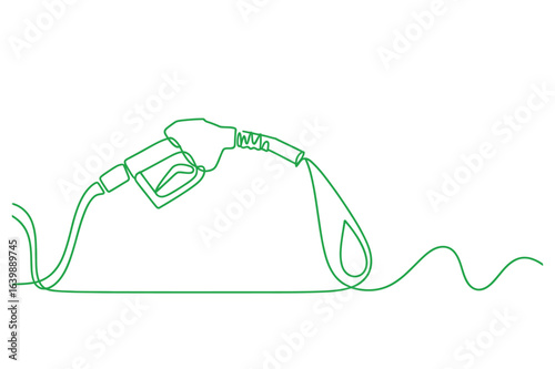 One line drawing of a gas pump and hose. A simple minimalist line art.