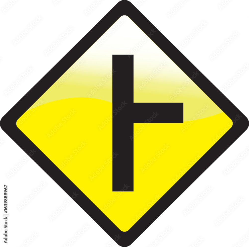 Fototapeta premium Three Way Junction Intersection Warning Traffic sign Vector Design