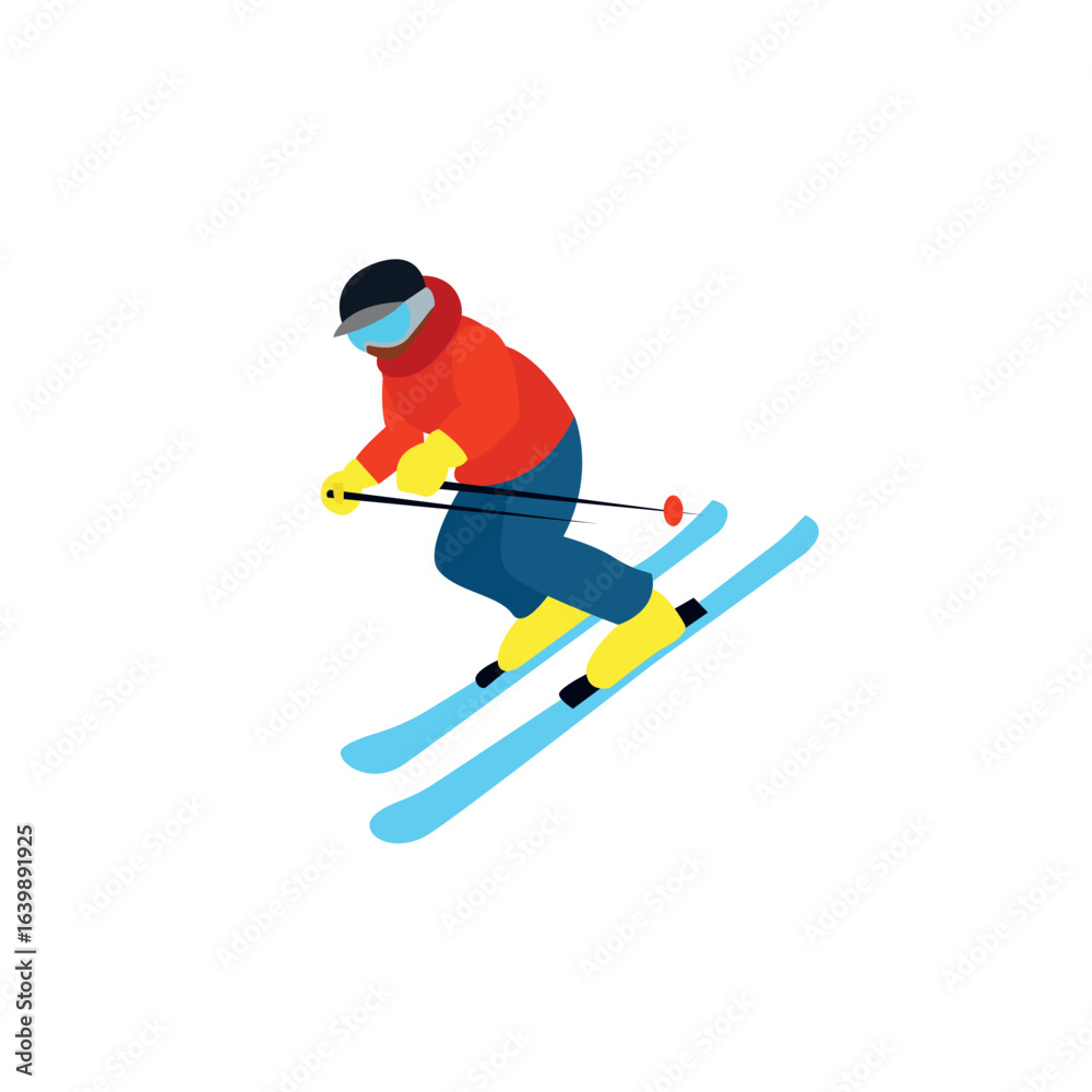 Obraz premium skier person downhill-skiiing emoji symbol sign icon vector illustration isolated flat winter sports