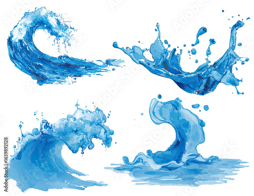 Water waves and splashes, stylized