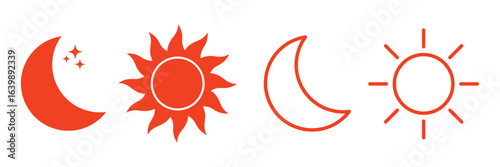 Sun and moon icon. Parts of the Day Morning, Afternoon, Noon, Evening ,Night Icons. Sunset and Night Icons, Simple glyph silhouette signs for web. sun, moon, sunset icon set. EPS 10. 