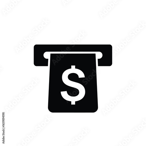 Black icon of a dollar bill being dispensed from an atm slot